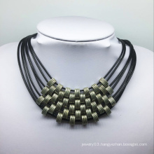 Seven Roll Leather Thread Alloy Beads Necklace (XJW13773)
